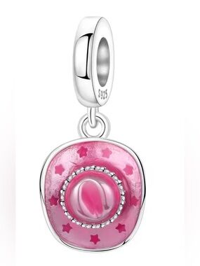 Silver & Pink Sparkle Cowgirl Hat Dangle Charm